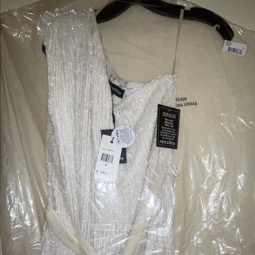 RETROFETE Ella White Moonglow New One-Shoulder Asymmetrical Sequins Dress SizeXS - Picture 6 of 10
